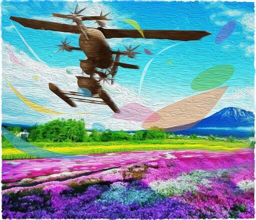 絵画・版画】「花畑と夢の飛行艇」オリジナル版画 - その他
