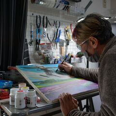 【絵画・版画】「花畑と夢の飛行艇」オリジナル版画