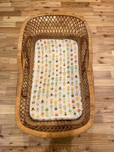藤 ラタン ゆりかご ベビーベッド マットレス付き レトロ☆ | amidomil