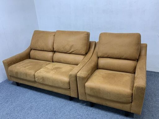 関家具 Relax Form/リラックスフォーム 2人掛け＆1人掛けソファセット キャメル レザーテックス 中古家具 店頭引取歓迎 R6819)