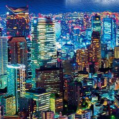 【絵画・版画】「夢で見た飛行艇 夜の東京」オリジナルキャンパス