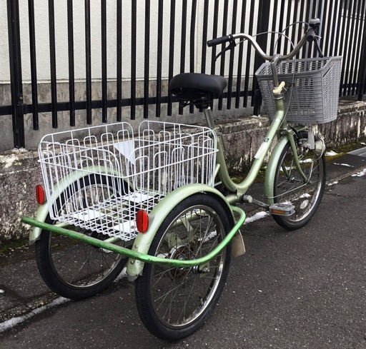 整備・良品＞マルイシ・三輪自転車 グリーン・前後輪タイヤ新品交換  