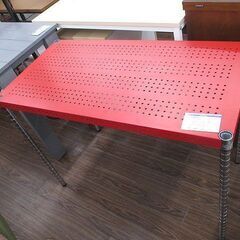 札幌元町 ルミナス スチールデスク ワークデスク 作業台 赤 パンチングシェルフ