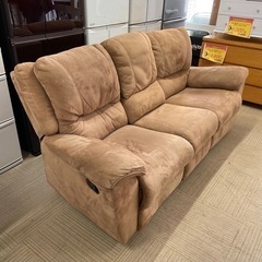 【美品‼️】ニトリ 213cm幅3人掛けリクライニングソファ 手動レバー式 スエード調ブラウン♪