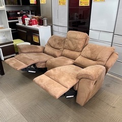 【美品‼️】ニトリ 213cm幅3人掛けリクライニングソファ 手動レバー式 スエード調ブラウン♪
