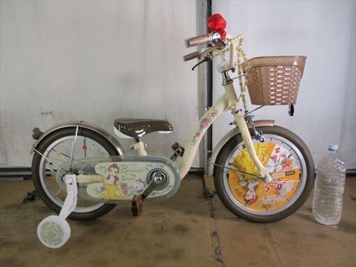 C485★ほぼ新品！12000円★整備済　中古ディズニー子供自転車【16インチ　クリーム　補助輪付き 】 C485☆ほぼ新品！12000円☆整備済 中古ディズニー子供自転車【16インチ