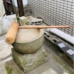 御影石　石臼　石臼台　杵　セット