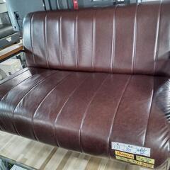 お買い得！二人がけソファー★ブラウン（合皮）　クリーニング済/配送可　管理番号72701