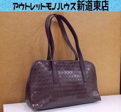 フェラガモ ハンドバッグ ガンチーニ 型押し レザー ブラウン系 Salvatore Ferragamo トートバッグ 肩掛け 札幌市東区 新道東店