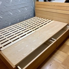 木製】ヘッドボード収納付き ベッド ダブル ☆フレームのみ