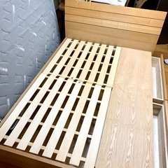 木製】ヘッドボード収納付き ベッド ダブル ☆フレームのみ
