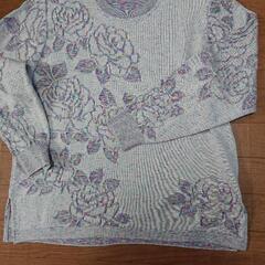 婦人春物セーター 日本製ＬＬ ピンク花柄