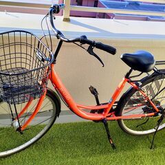 自転車　オレンジ色　26インチ　外装6段軽快車　BENELO