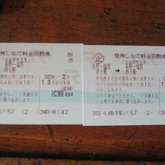長野ー松本・塩尻間特急券　しなの回数券２枚　２月１３日期限　JR