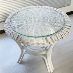 テーブル　ガラス　ホワイト　円形　サイドテーブル　ローテーブル　...