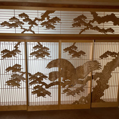 書院欄間 書院障子 組子 彫刻書院ガラス障子セット