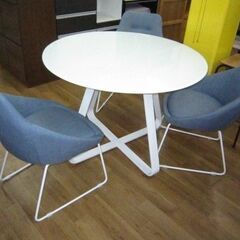 R303 おしゃれ 丸型ダイニング4点セット、100cm 美品