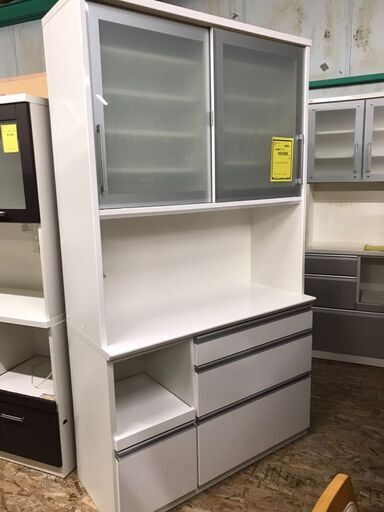 松田家具　ローラ　レンジボード　キッチンボード　1180　モイス加工　スロークローズ　クリーニング済　ホワイト　新生活　貝塚市　二色浜