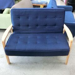 2人掛け ソファ ファブリック 青系 布 2人掛け ソファ 二人掛け 木製アームソファ 木枠 札幌 西野店