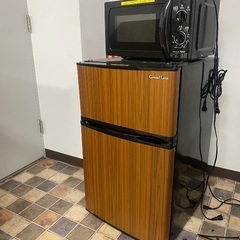 【ネット決済】電子レンジと木目の冷蔵庫セット