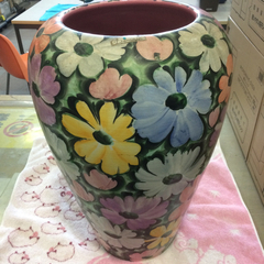 △陶器 花瓶 花柄