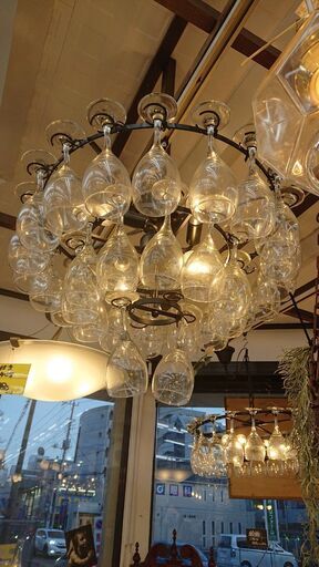 ワイングラス シャンデリア 6灯式（LED） 幅約65㎝ 高さ約40㎝■近隣配送無料 買取帝国 朝霞店