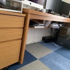 180cm パソコンデスクとワゴン 本棚付き ナチュラル