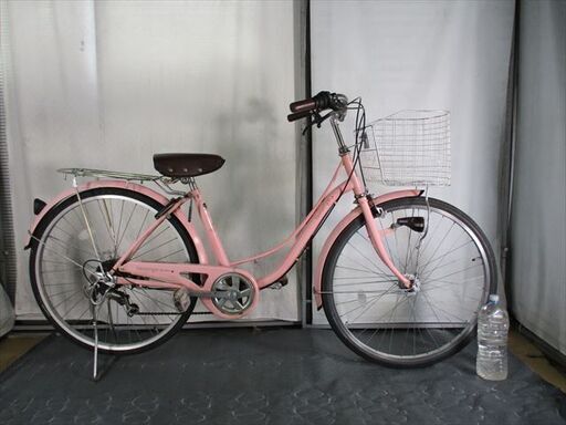 C501★限定特価★ 中古自転車 【26インチ　軽快車　6段　LEDオートライト　ピンク 】 C501☆限定特価☆ 中古自転車 【26インチ 軽快車 6段 LEDオートライト