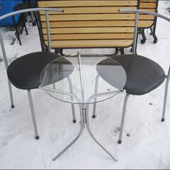 【￥2200-】ガラス丸テーブル/椅子2客セット