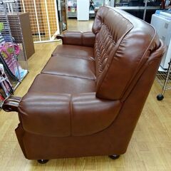 カリモク 3人掛けソファ レザー ブラウン karimoku レトロ アンティーク調 ボタンダウン オールドカリモク ヴィンテージ 　西岡店