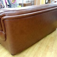 カリモク 3人掛けソファ レザー ブラウン karimoku レトロ アンティーク調 ボタンダウン オールドカリモク ヴィンテージ 　西岡店