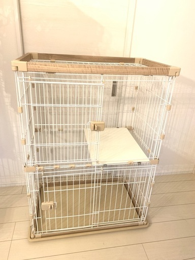 アイリスオーヤマ ウッディキャットケージ 2段 ハンモック無　ナチュラル 猫用 高さ120×幅90×奥行60cm