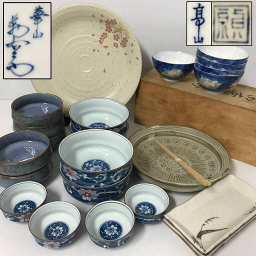 FI16/26　和食器 まとめて6箱 菓子鉢 寿山造 大皿 盛皿 たち吉 刺身皿 華山 萬右衛門 有田焼 茶漬椀 高山作 小鉢 貞泉 赤津焼 他 大量