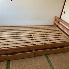 無印木製シングルベッド下収納2個付き