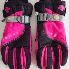 【DESCENTE】スキーグローブ手袋レディースL黒×ピンク女性用