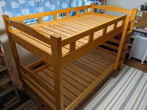 ヒノキ、檜材、無垢の2段ベッド　家具の里