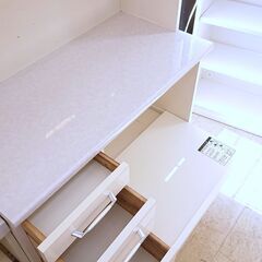 キッチンボード□横幅90㎝×奥行45cm×高さ190cm□ 3枚ガラス扉 引き出し 