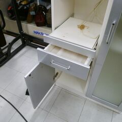 ミドルレンジボード 幅80×奥行42×高さ115cm ホワイト系 キッチンボード キッチン収納 収納家具 苫小牧西店