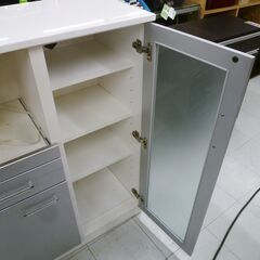 ミドルレンジボード 幅80×奥行42×高さ115cm ホワイト系 キッチンボード キッチン収納 収納家具 苫小牧西店