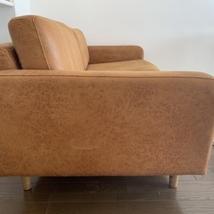 【取引終了】フリート ２人掛け ソファ レザーテックス キャメル　☆サイドテーブル付き☆