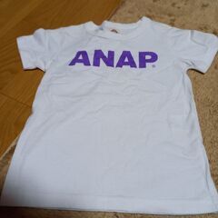 【もうすぐ処分】★ANAP★ロゴ半袖Tシャツ(白×紫)★※黄色シミあり