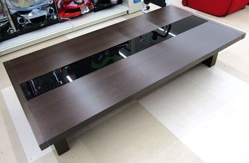 大川家具 センターテーブル W1800×H723mm ガラス板付き 脚部可変可能 ワイドテーブル リビング家具 生活家具