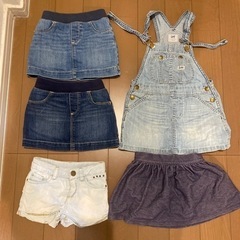 【100】女児スカート、パンツ、甚平8点セット