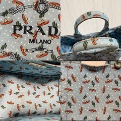 PRADA カナパ トートバッグ 2way サボテン ハット トード柄 ブルー