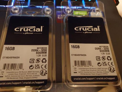 Crucial 16GBメモリ×2   ノートPC用