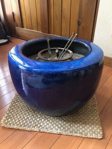 火鉢 海鼠釉 幅39cm 高さ28cm  手あぶり メダカ 金魚鉢  茶道具 灰付き