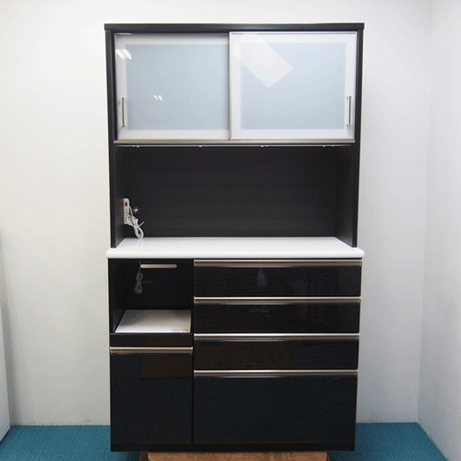 ニトリ キッチンボード 食器棚 幅120×奥行50×高さ206cm Nポスティア120KB BK 黒系 (LA23)