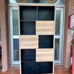 【値下げしました】オープンラック シェルフ 収納棚 完成品 約幅90cm 扉付き おしゃれ 木製 大容量 ハイタイプ リビング収納 木目調 国産品 日本製  1972 値下げしました】オープンラック シェルフ 収納棚 完成品 約幅90cm 扉