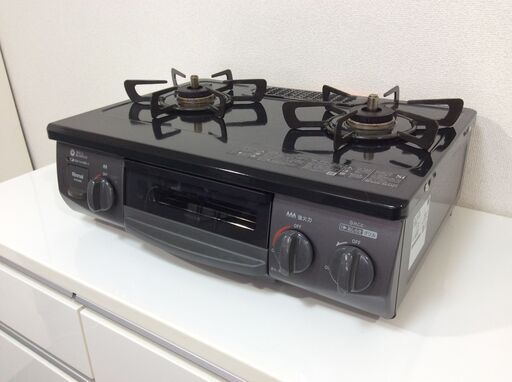 (3/6受渡済)JT6192【RINNAI/リンナイ ガスコンロ 都市ガス】美品 2021年製 KG35NBKR 家電 キッチン レンジ ガステーブル 右側強火 クリスタルコート