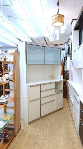 IDC大塚家具 AYANO 綾野製作所 キッチンボード スライド扉 レンジボード 食器棚 幅140cm×奥行50㎝×高さ207㎝★近隣配送無料 買取帝国 朝霞店